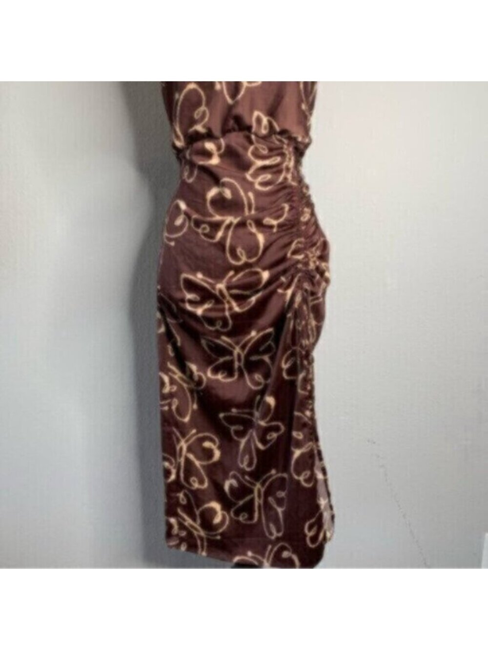 Urban Outfitters Brown & Cream Plunged Neckline Midi Dress - Picture 7 of 16